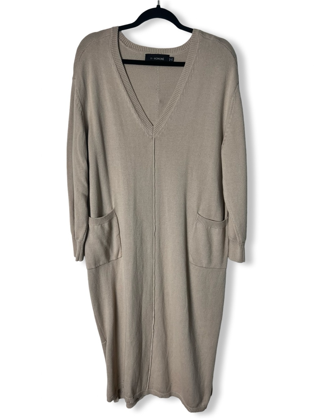 11 Honoré Soft Pink Cashmere Cotton Blend V-Neck Midi Sweater Dress Sz. S